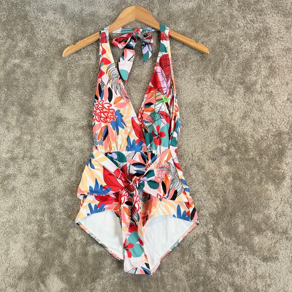 Modcloth The Brooke One Piece Tie Front Floral Swimsuit M Medium - Picture 1 of 12